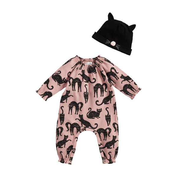 Pink Cat Baby Bodysuit and Hat | Mud Pie