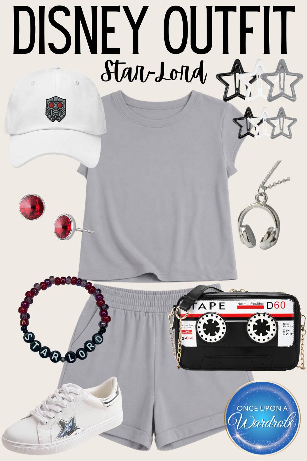 Disney outfit idea for Guardians of the Galaxy fans 💫 This Star-Lord inspired look is comfy, casual, and perfect for EPCOT, Cosmic Rewind, Disney Cruise casual days, or any park day when you want a subtle Marvel outfit without wearing a full costume. Linking the gray matching set, star sneakers, cassette bag, accessories, and more! 

 #LTKootd #LTKmomlife #LTKTravel