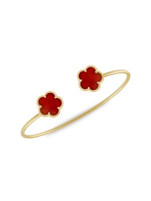 Flower 14K Goldplated & Coral Agate 2-Station Cuff Bracelet | Saks Fifth Avenue OFF 5TH