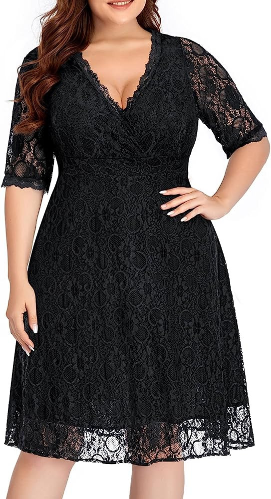 Women Lace V Neck Plus Size Cocktail Dress | Amazon (US)