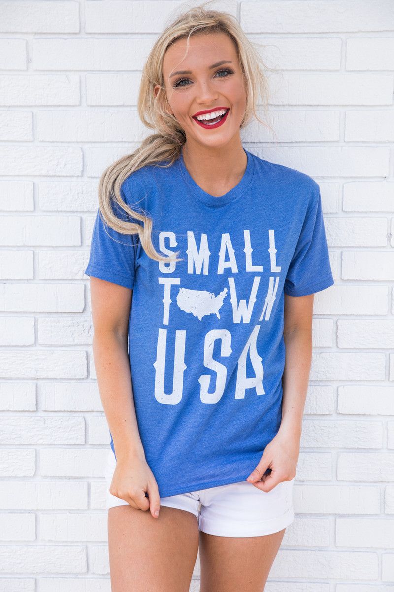 Small Town USA Blue Graphic Tee | The Pink Lily Boutique