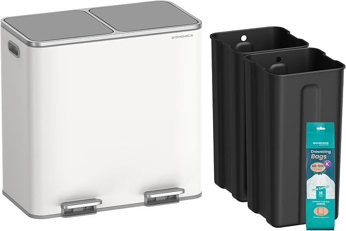 SONGMICS Trash Can, 2 x 10.6 Gallon (2 x 40 L) Garbage Can for Kitchen, with 15 Trash Bags, 2 Com... | Amazon (US)