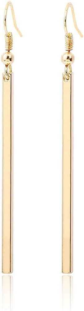 Long Vertical Bar Drop Dangle Earrings 18K Gold Plated/Silver Filled Earrings Minimal Bar Earring... | Amazon (US)