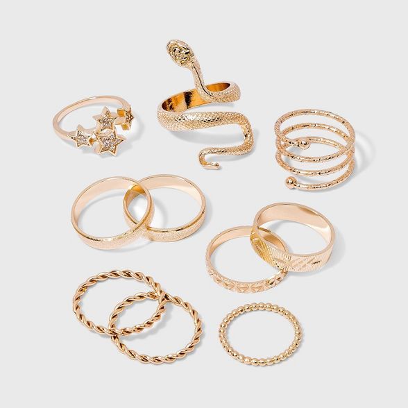 Snake and Star Statement Rings Set 10pc - Wild Fable™ Gold | Target