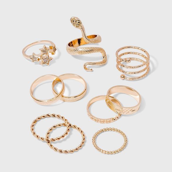 Snake and Star Statement Rings Set 10pc - Wild Fable&#8482; Gold | Target