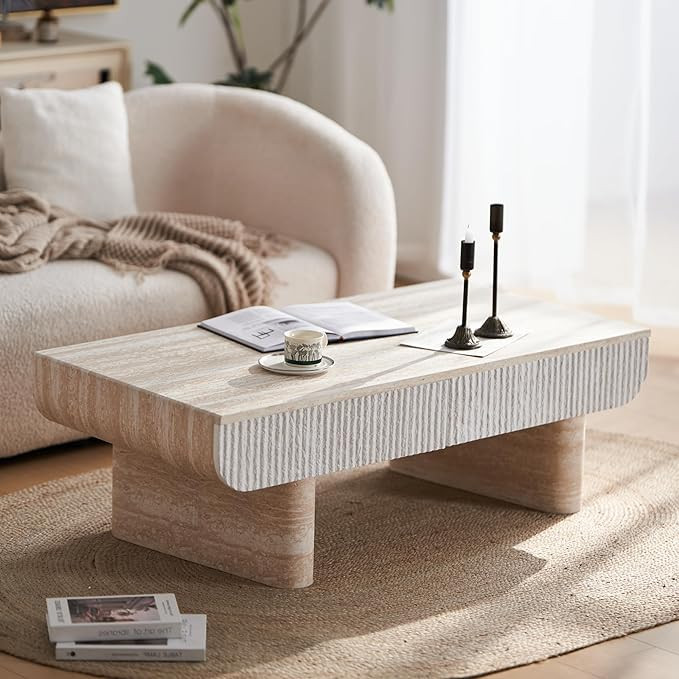 47" Faux Mars Coffee Table with Storage, Modern Fluted Coffee Tables with 2 Drawers for Living Ro... | Amazon (US)