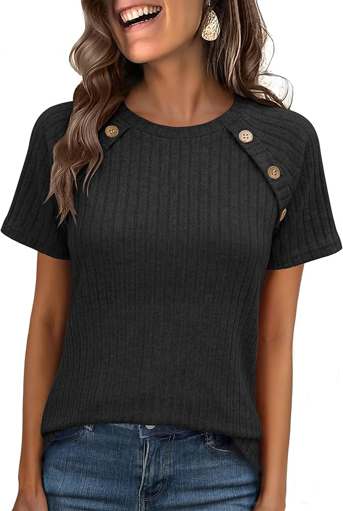 ANRABESS Women Short Sleeve Tops Summer Sweater 2026 Dressy Shirts Business Casual Tunic Blouses ... | Amazon (US)