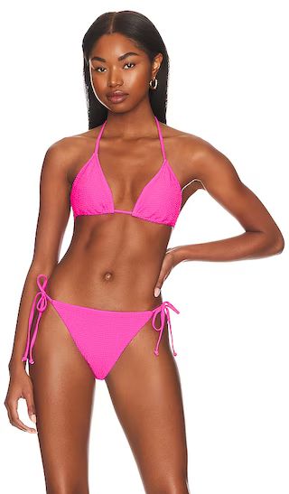 Cabana Textured Triangle Bikini Top in Neon Pink | Revolve Clothing (Global)