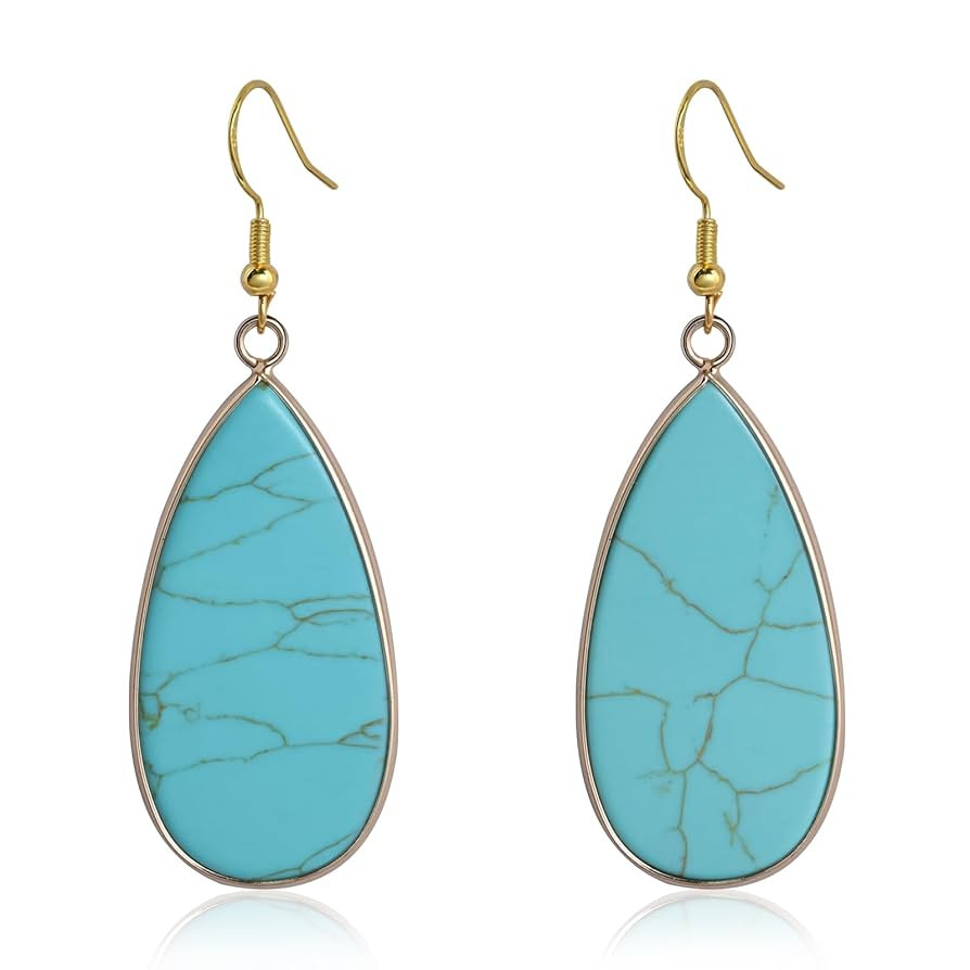 Natural Turquoise Drop Earrings Gold Teardrop Dangle Earrings Turquoise Jewelry for Women Handmad... | Amazon (US)