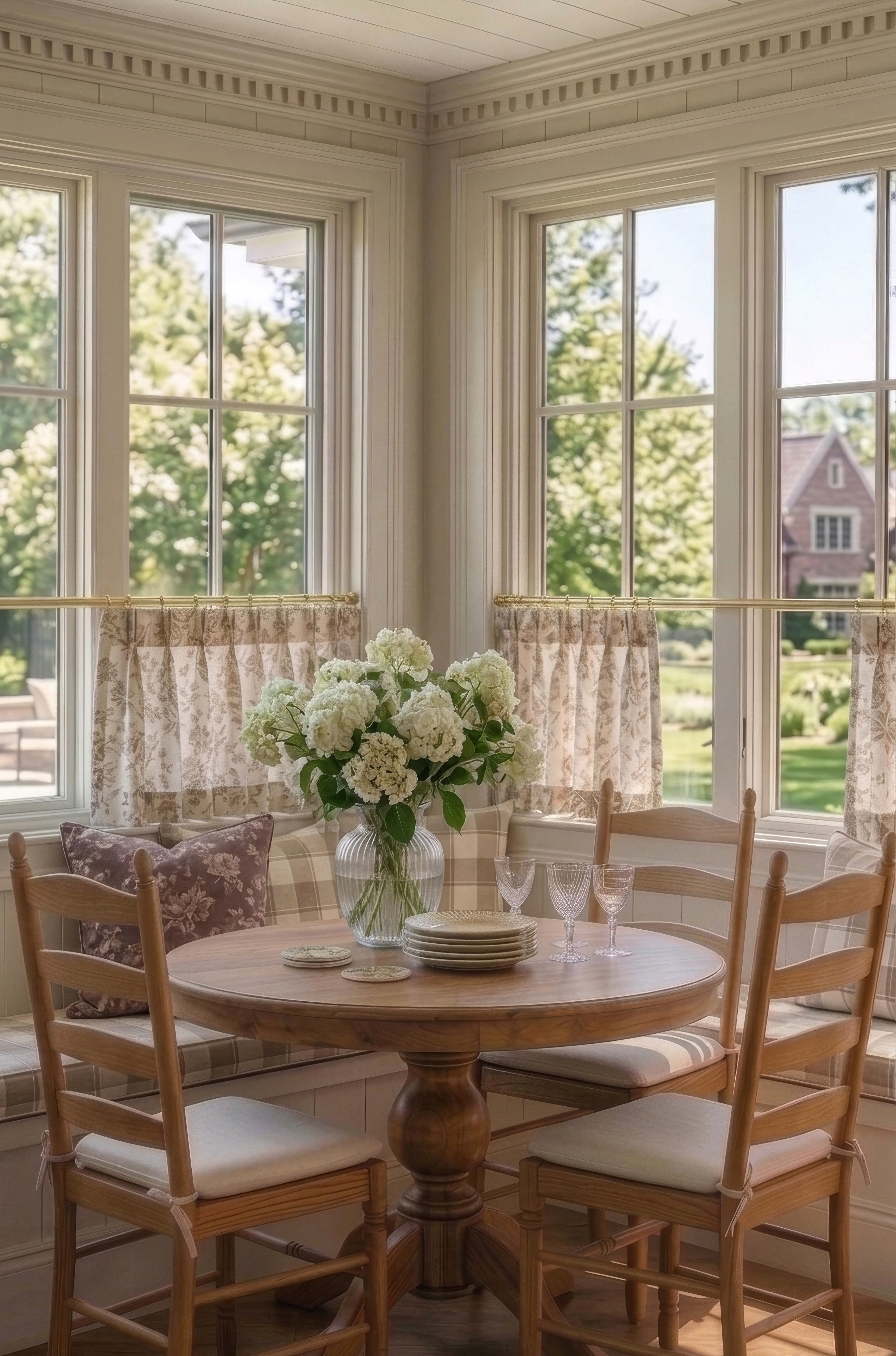 Early spring mornings just hit different in this little dining nook 🌿 Fresh hydrangeas, soft light, and all the cozy cottage charm. Comment STYLE to shop the look.

#DiningNook
#CottageStyle
#SpringDecor
#Hydrangeas
#HomeStyling 

 #LTKHome #LTKSaleAlert