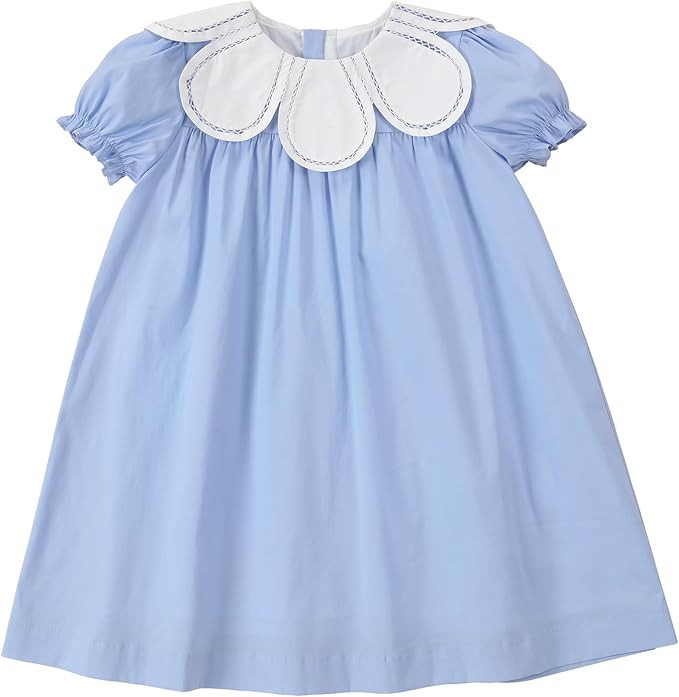 Toddler Baby Girls Casual Cotton Dress with Smocked Flower Collar Kids Vintage Dresses with Short... | Amazon (US)