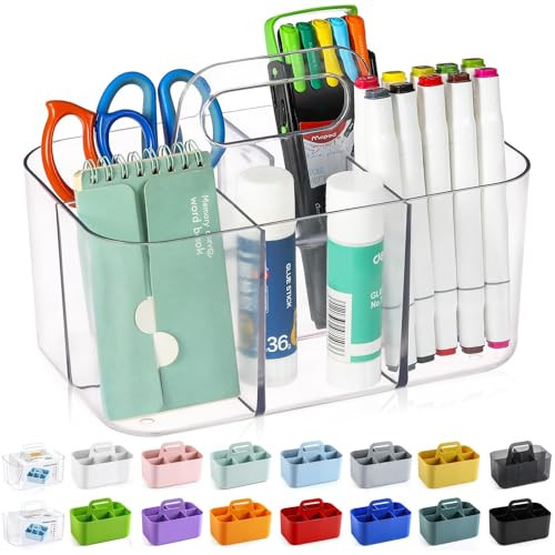 Multiuse Caddy Organizer with Handle, Portable Divided Plastic Tote Bin - Art Craft, Stationary P... | Amazon (US)