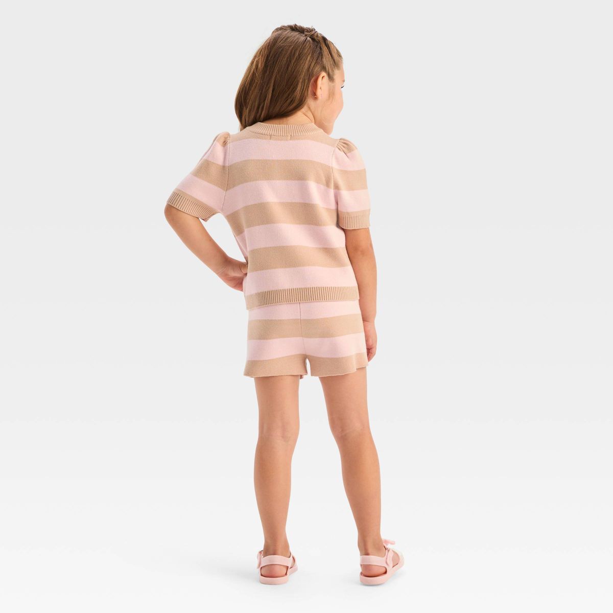 Grayson Mini Toddler Girls' Striped Puff Sleeve Sweater & Shorts Set - Beige 18M | Target