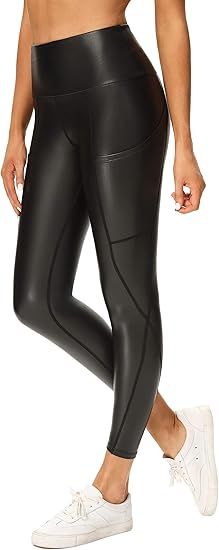 Foucome Womens Faux Leather Leggings 4-Way Stretch High Waisted Leather Pants | Amazon (US)