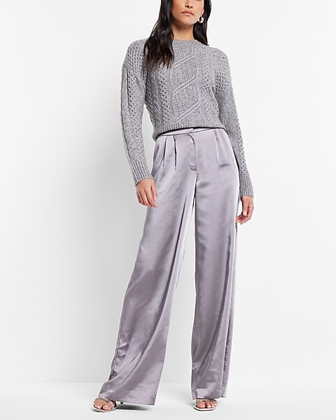 Cable Knit Satin Tie Back Sweater | Express