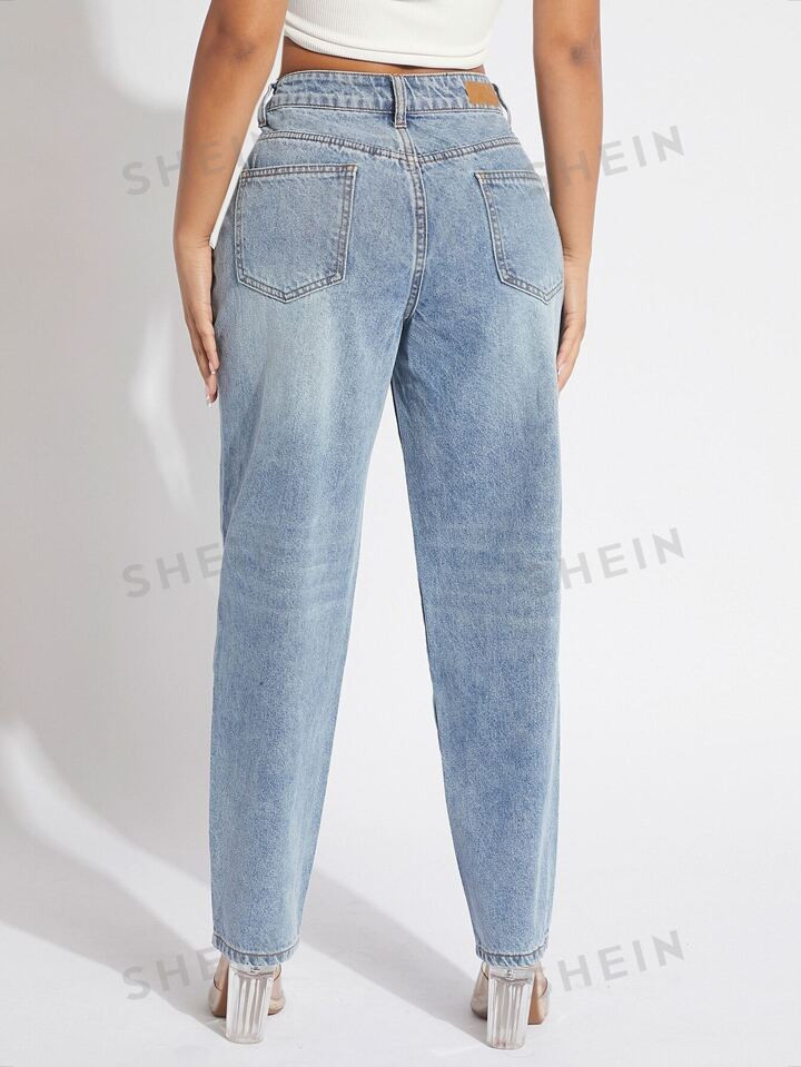 SHEIN SXY Stepped Waist Mom Fit Jeans | SHEIN