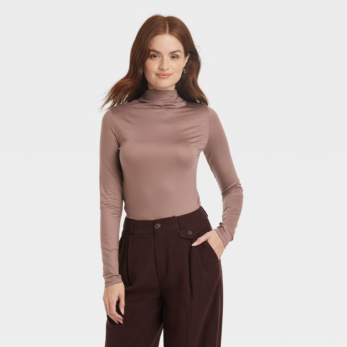 Women's Ruched Mock Turtleneck Long Sleeve T-Shirt - A New Day™ Tan S | Target