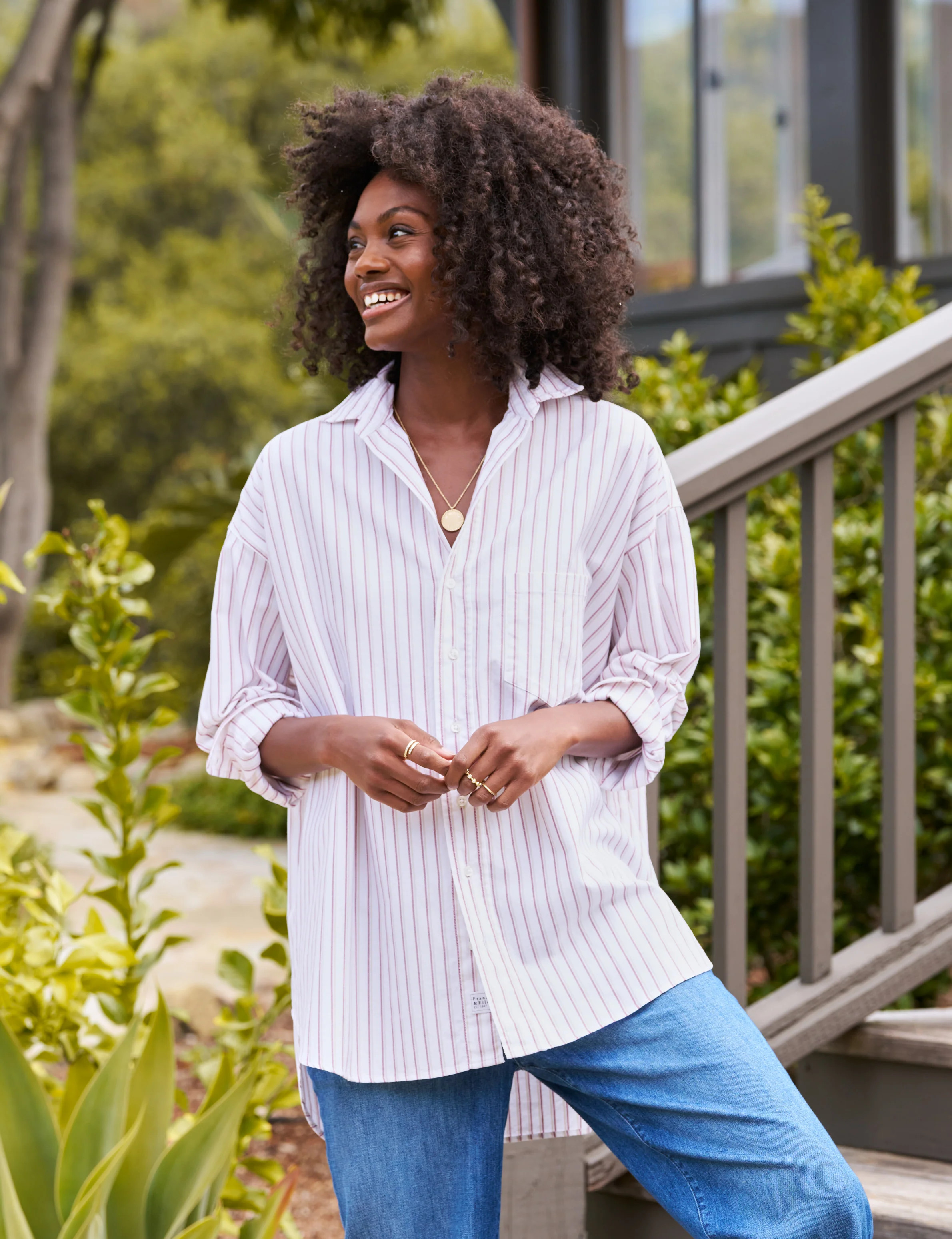 SHIRLEY Sand and Maroon Stripe, 1947 Italian Oxford | Frank & Eileen