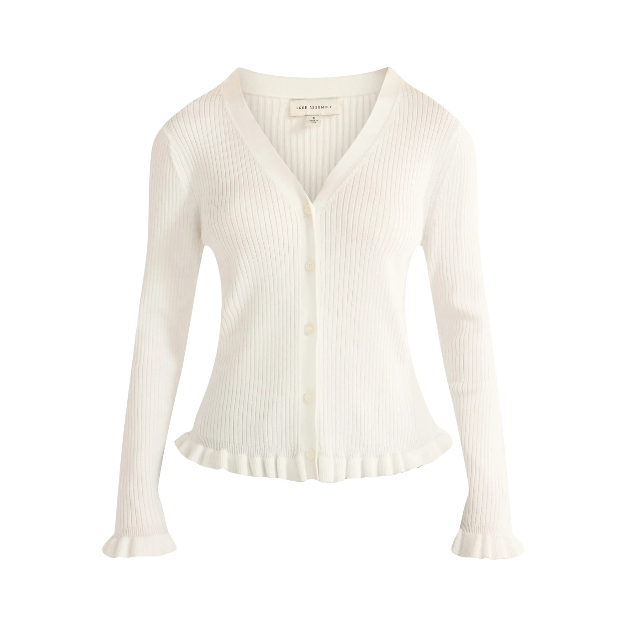 Free Assembly Women's Ruffle Hem Cardigan Sweater with Long Sleeves, Lightweight, Sizes XS-XXL | Walmart (US)