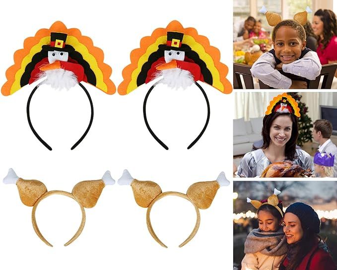 Amandir 4 Pack Thanksgiving Turkey Drumstick Headband for Holiday Costume Party Favors Thanksgivi... | Amazon (US)