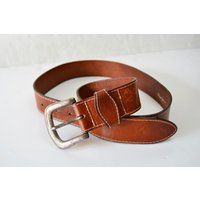 Brown Leather Belt, Men's Brown Silver Buckle, Size 85, Pepe Jeans, Vintage 85 Clacic Belt | Etsy (US)