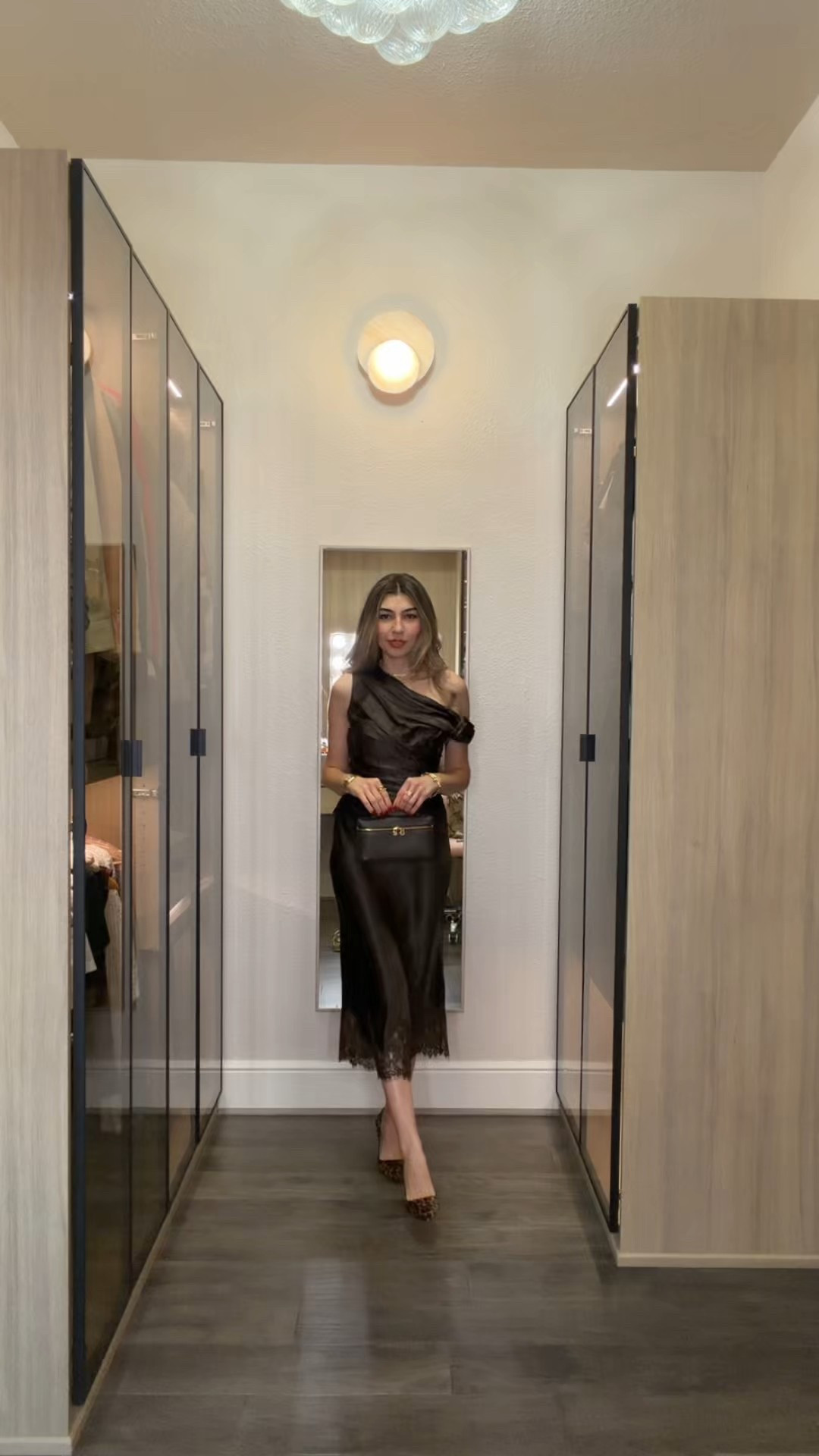 Obsessed with this @Reformation silk top and skirt in rich chocolate shade ( Black Bean)🫘 such a trending chocolate brown outfit with lace trim skirt🥰perfect Valentines day date outfit 🥰 so romantic and chic!  Dyson curls is accessory 🙈

#LTKValentine 

#LTKgrwm #LTKBeauty