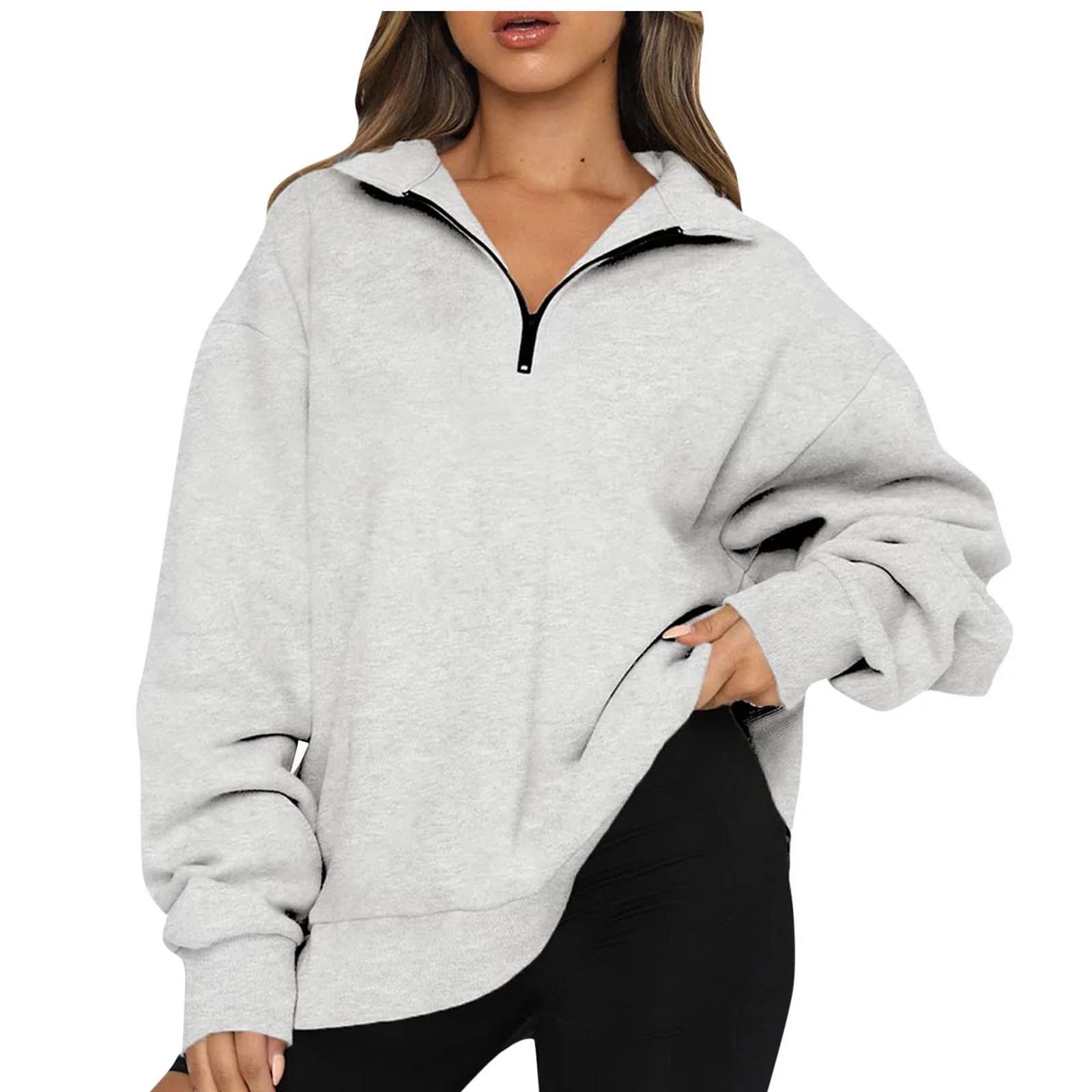 REORIAFEE Trendy Womens Oversized Half Zip Pullover Long Sleeve Sweatshirt Quarter Zip Hoodie Swe... | Walmart (US)