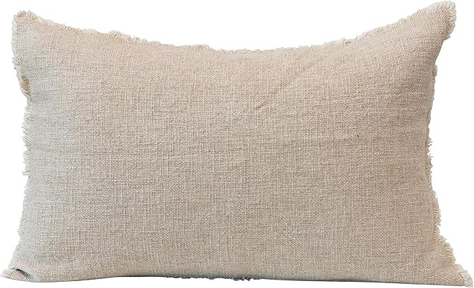 Creative Co-Op Linen Blend Lumbar Frayed Edges, Natural Pillow | Amazon (US)
