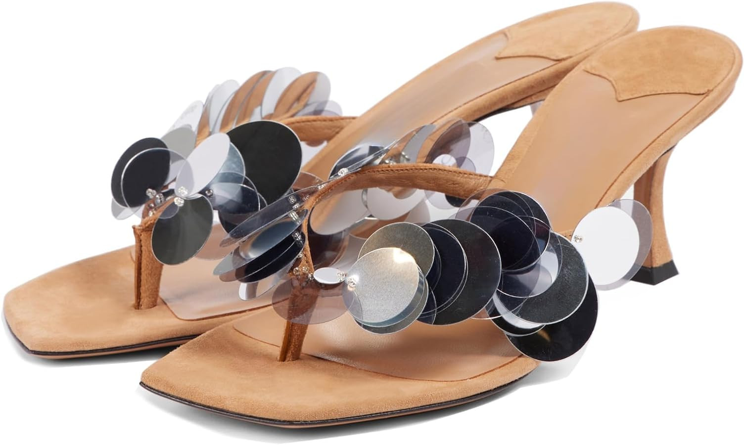 Goolita Women's Suede Sequin Kitten Heels Flip Flops Open Square Toe Strappy Thong Slide Heeled S... | Amazon (US)