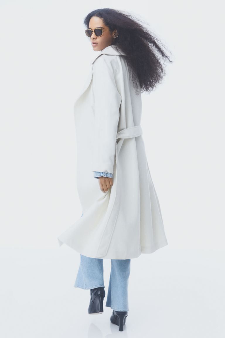Tie Belt Coat | White Long Coat | Spring Coat | Trench Coat Outfits | Spring Outfits 2023 | H&M (US + CA)
