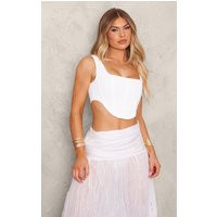White Stretch Woven Boned Corset Crop Top | PrettyLittleThing US