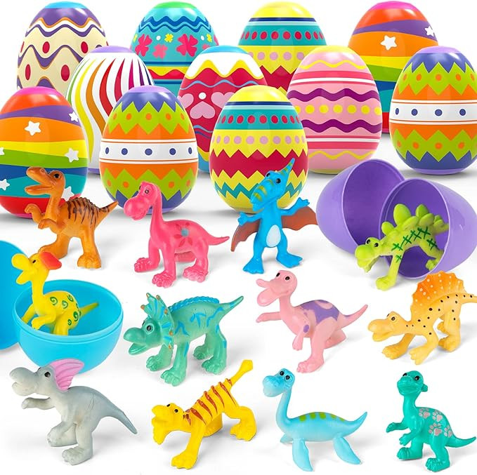 12pcs Easter Egg Prefilled with Mini Dinosaur Toy Inside, For Easter Hunt, Easter Basket Stuffers... | Amazon (US)