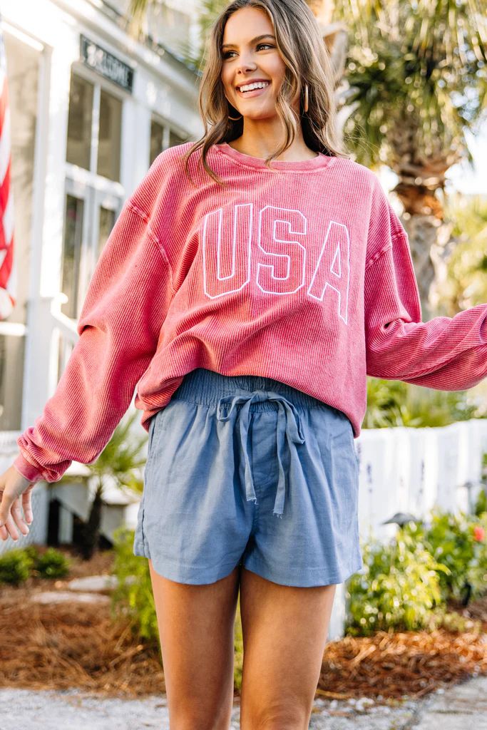 USA Red Corded Embroidered Sweatshirt | The Mint Julep Boutique