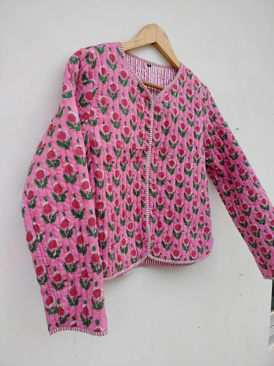 Indian Handblock Print Fabric Quilted Jacket Short Kimono - Etsy | Etsy (US)