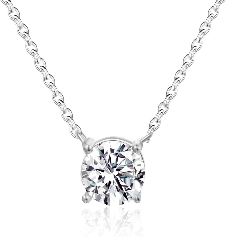 Simulated Diamond Pendant Necklace for Women Sterling Silver Solitaire Moissanite Dainty Choker N... | Amazon (US)