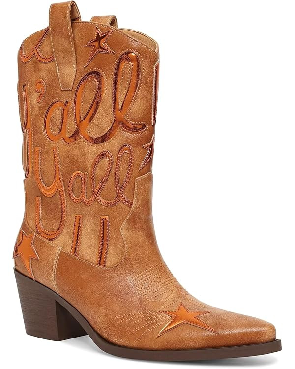 Metallic Cowboy boots for Women Mid Calf Low Heel Pointed Toe Womens Cowgirl Boots Fashion Embroi... | Amazon (US)