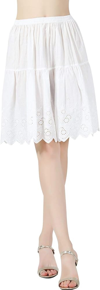 BEAUTELICATE Half Slip Skirt Extender 100% Cotton Vintage Underskirt with Lace Embroidery | Amazon (US)