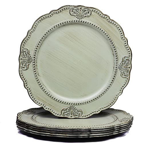 Spsyrine Antique Light Green Charger Plates Set of 6, 13" Plate Chargers for Dinner Plates, Wedding, Banquets, Party | Amazon (US)