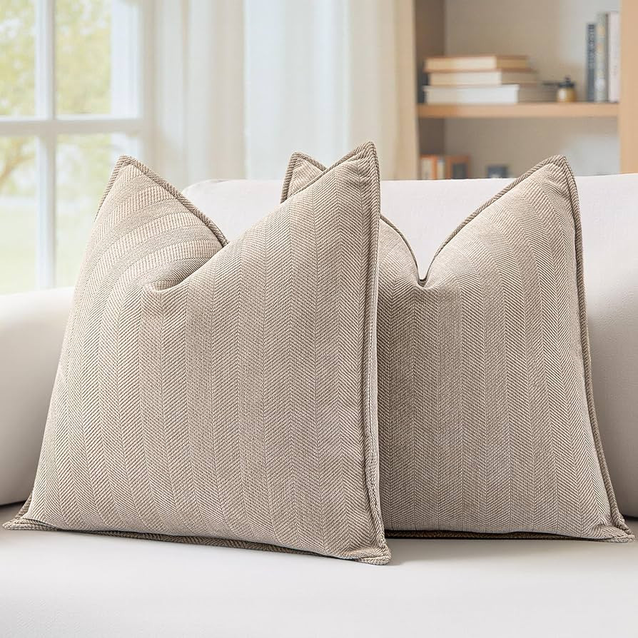 MIULEE Pack of 2 Beige Decorative Pillow Covers 20x20 Inch Soft Chenille Luxurious Couch Throw Pi... | Amazon (US)