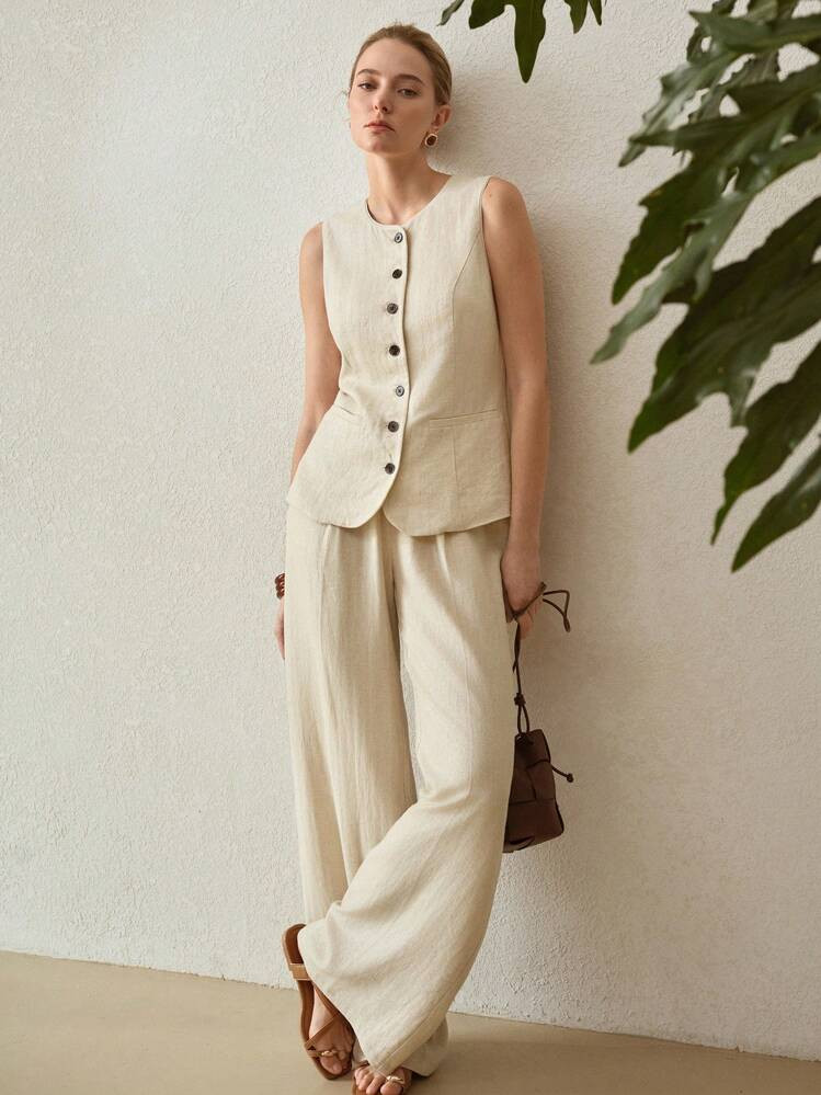 MOTF PREMIUM Leinen Einreiher Weste | SHEIN