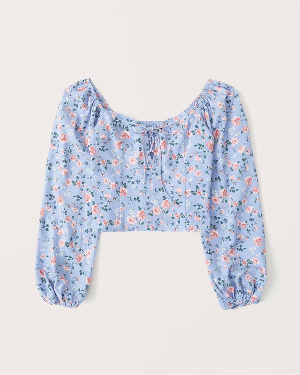 Puff Sleeve Lace-Up Sweetheart Blouse | Abercrombie & Fitch (US)