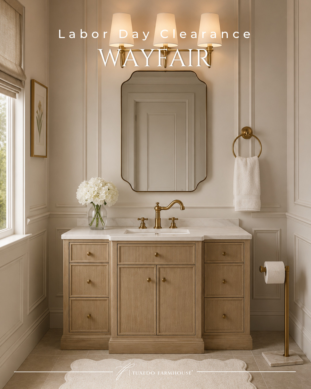 The Wayfair Labor Day Clearance is such a good time for a bathroom refresh! 🤍 This vanity is the star, paired with warm brass details, a classic mirror and simple accessories for an elevated look that feels timeless. Shop these sale finds while the prices are good!

#LTKHome #LTKSaleAlert #LTKStyleTip #Wayfair #WayfairSale #BathroomDecor #BathroomInspo #HomeDeals 

 #LTKSeasonal #LTKHome #LTKSaleAlert