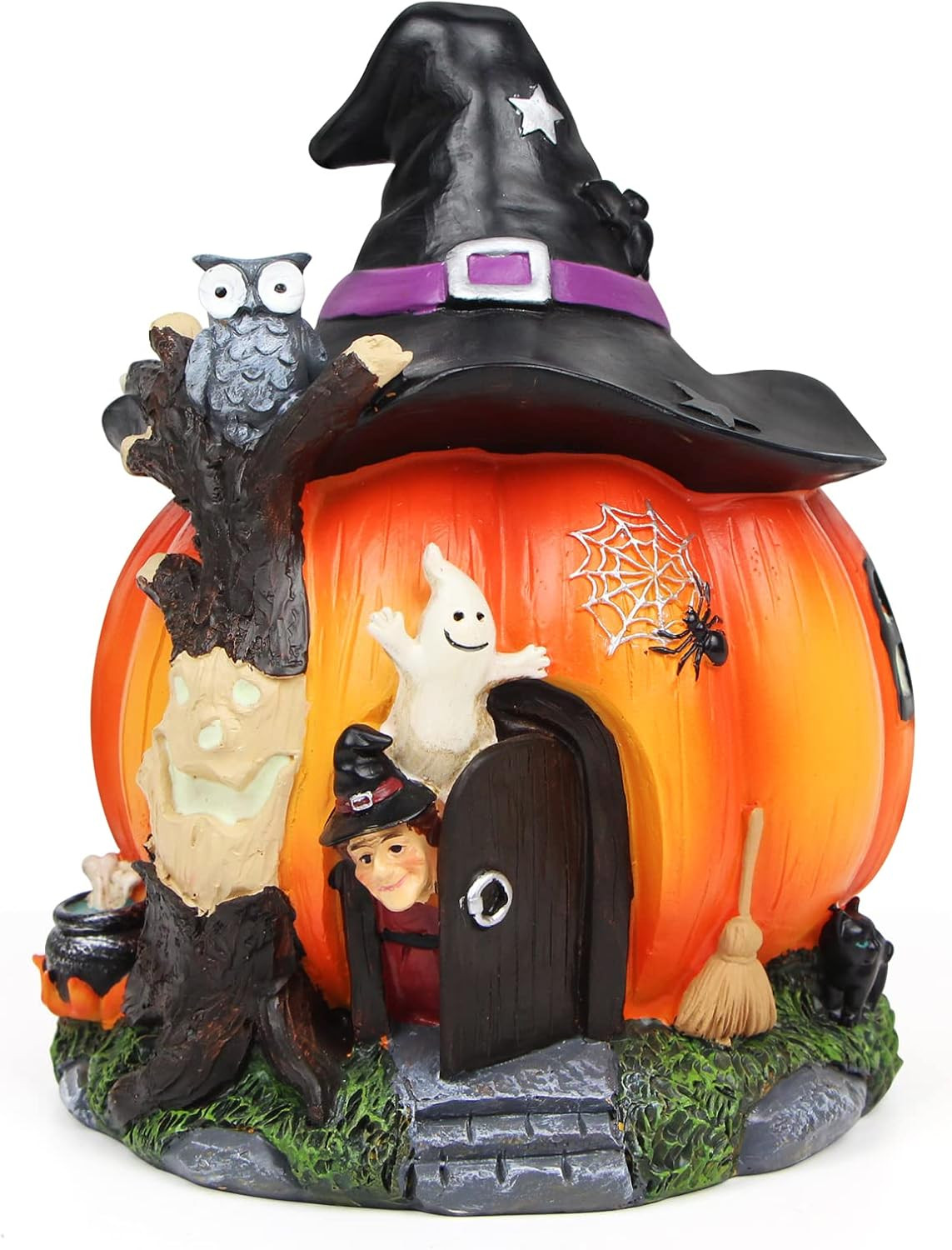 Amazon.com: Halloween Pumpkin Statue Decorations, Lights up at Night, with Witch Houses Village s... | Amazon (US)