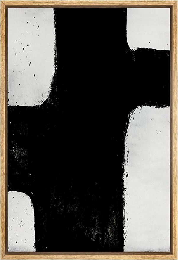 SIGNFORD Framed Canvas Print Wall Art Geometric Black White Grunge Landscape Abstract Shapes Illu... | Amazon (US)