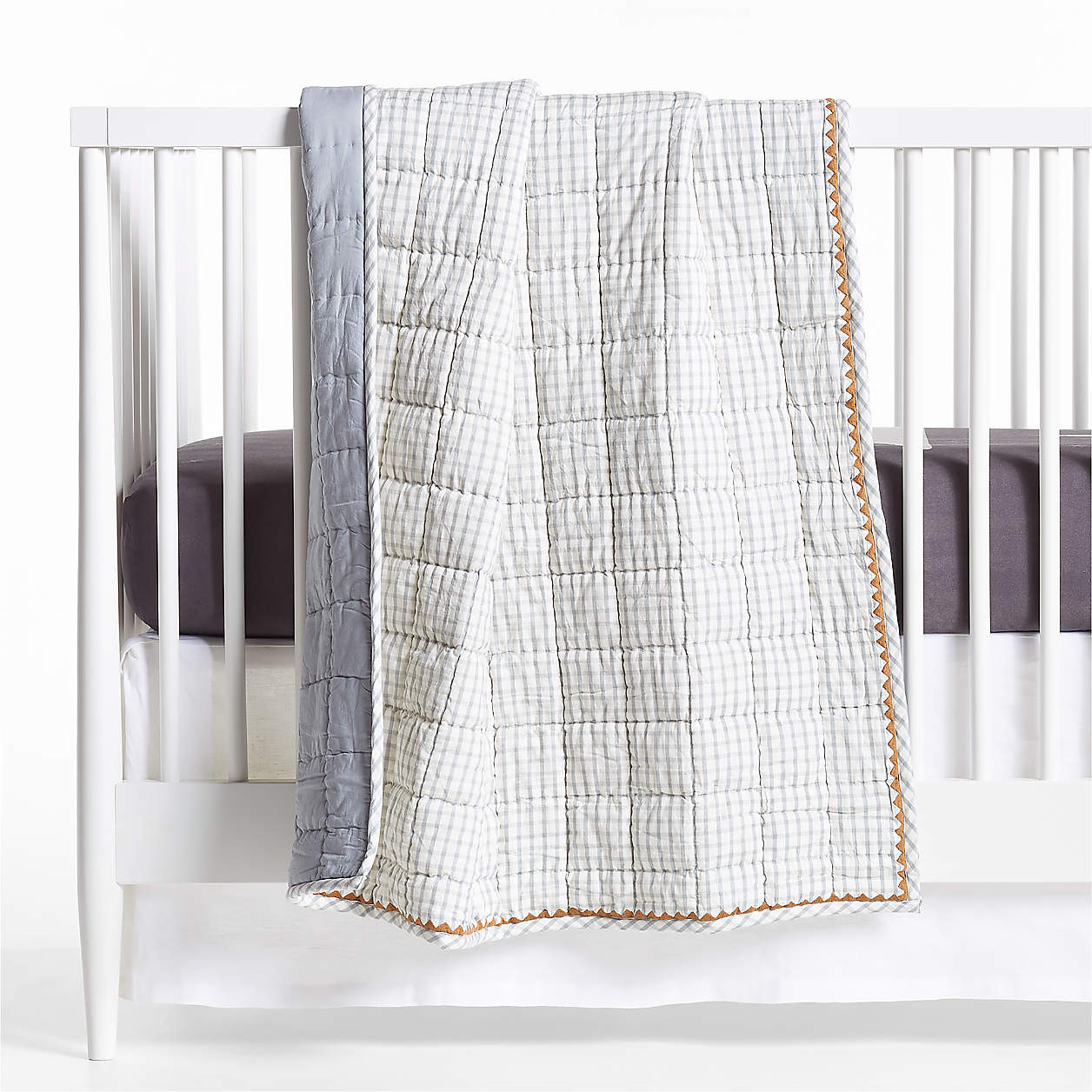 Blue Windowpane Plaid 100% Organic Cotton Baby Crib Quilt + Reviews | Crate & Kids | Crate & Barrel