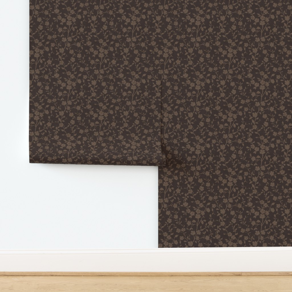 Vintage Floral Textured Allover Dark Brown Larger Wallpaper | Spoonflower | Spoonflower