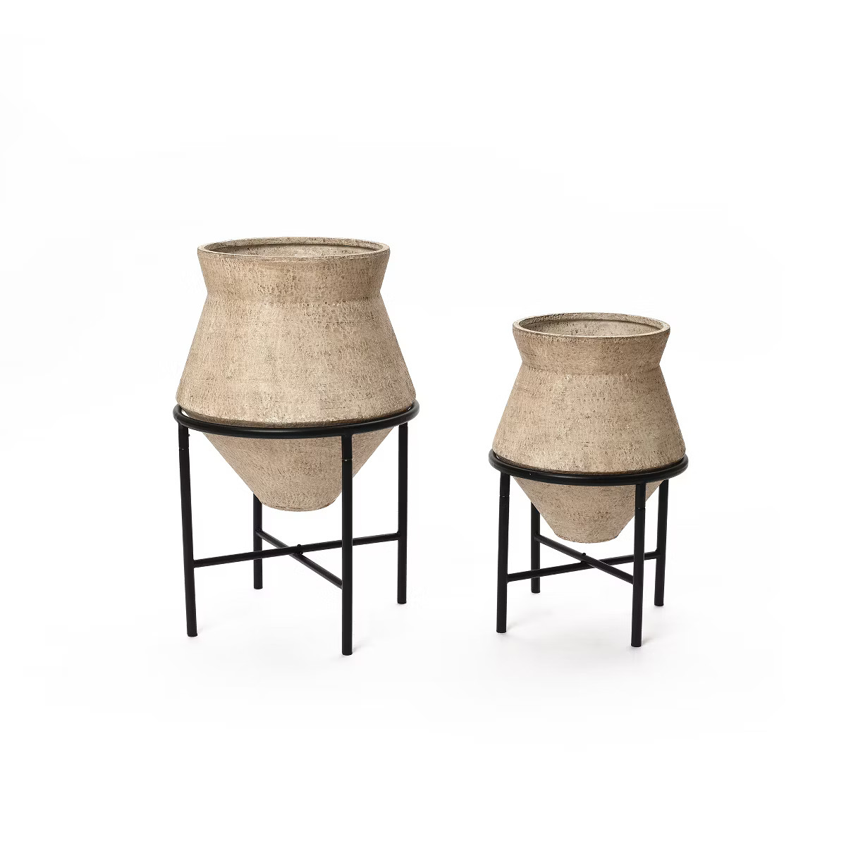 LuxenHome 2-Piece Rustic Brick Red Cachepot Planter Cauldron Set with Black Stands | Target