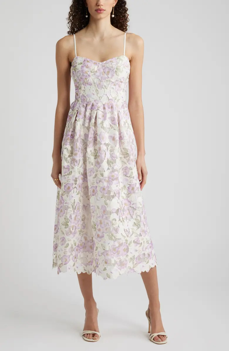 Print Lace Sleeveless Midi Dress | Nordstrom