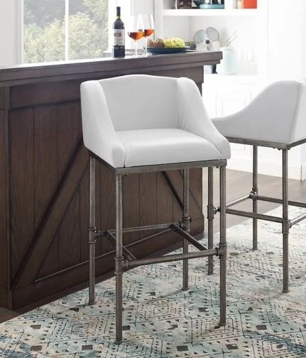 Hillsdale Furniture Dillon Industrial Silver Metal Upholstered Bar Height Stool, White | Walmart (US)