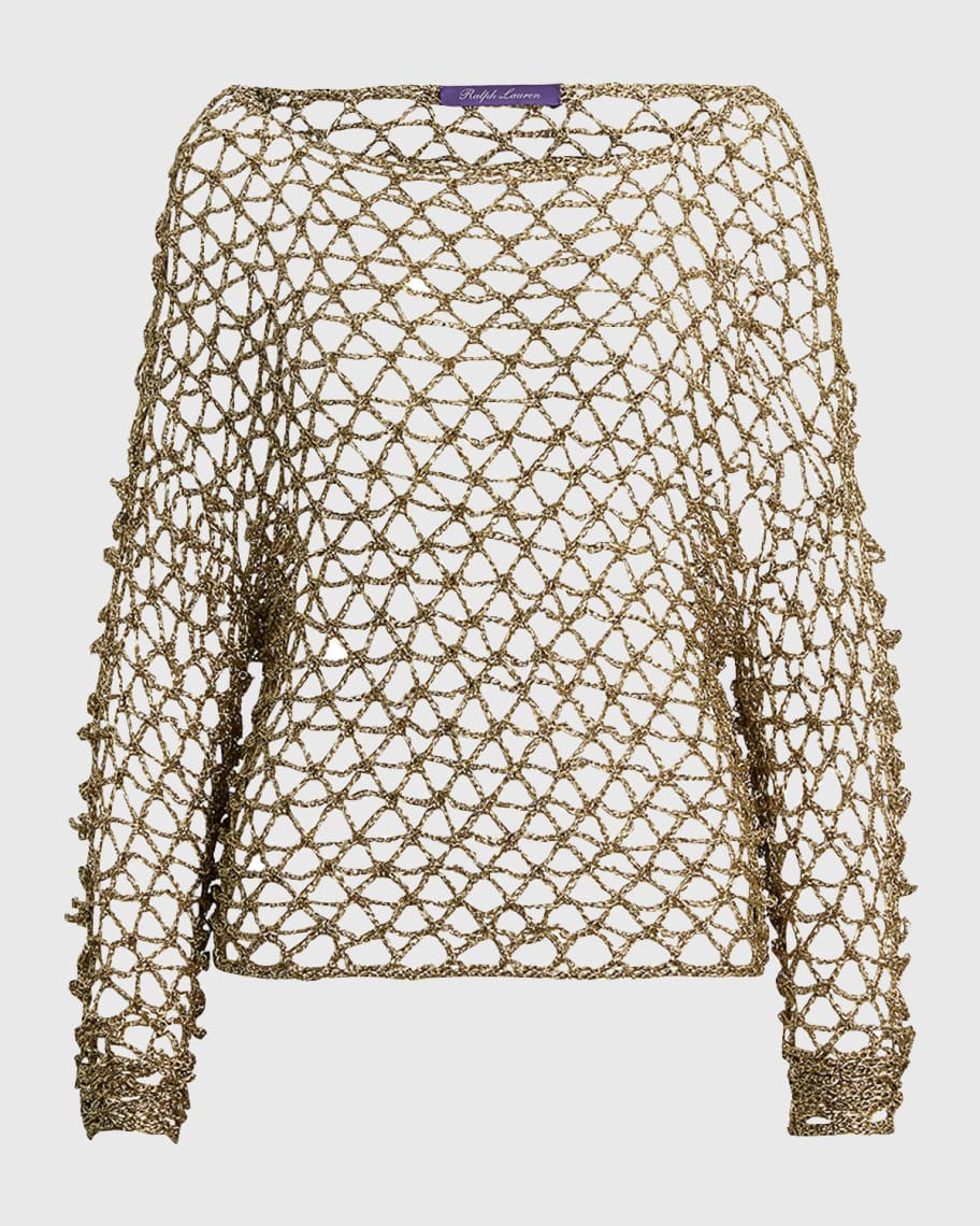 Ralph Lauren Collection Metallic Hand-Crocheted Boatneck Sweater | Neiman Marcus